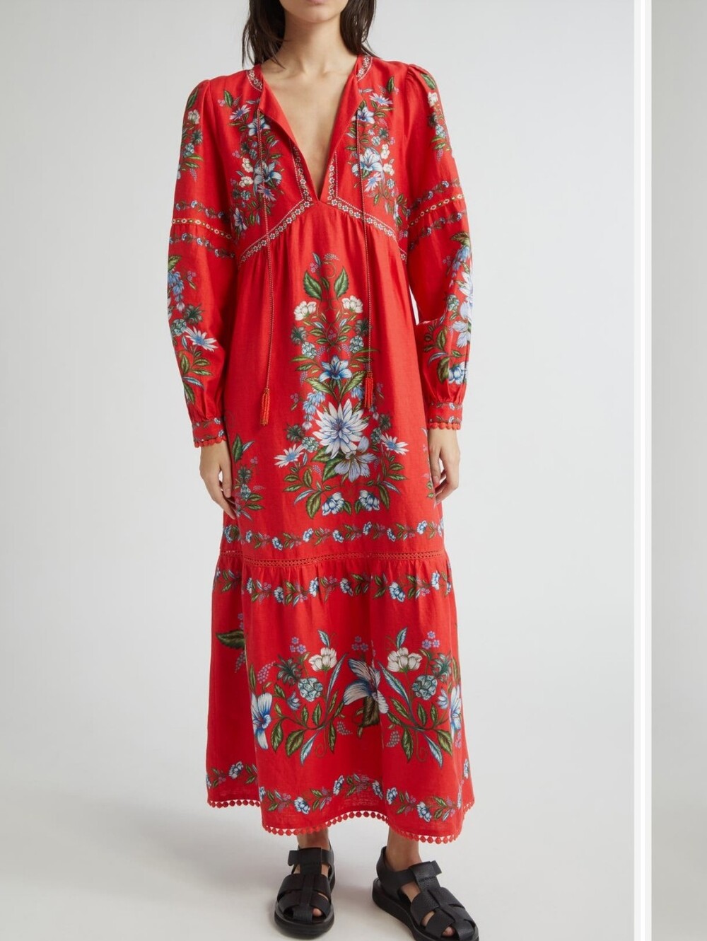 NWOT FARM Rio Red Floral Tiered Maxi Dress XL